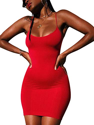 Image of LCNBA Sexy Spaghetti Strap Tank Dress Basic Backless Bodycon Club Party Mini Dress