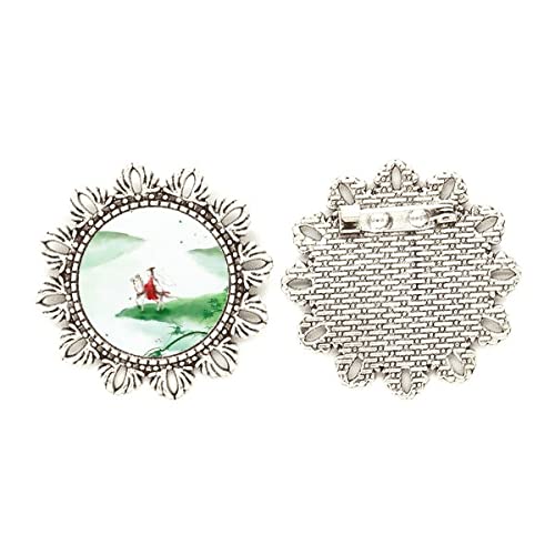 Broche de plata flor de acuarela china Riding A Horse Go accesorio mediano de joyería