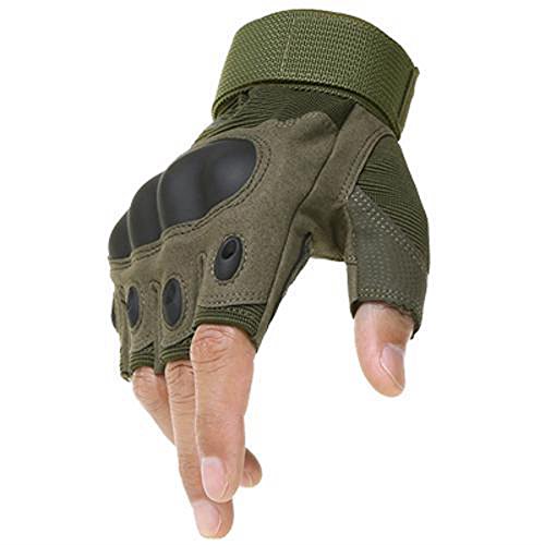 FMEU Medio Dedo Guantes Tácticos Dedo Completo Deportivo Antideslizante Pantalla Táctil para Moto Motocicleta Excursión Bici Ciclismo Deporte Ejercicio Fitness Bicicleta,1 Par (XL, Verde)
