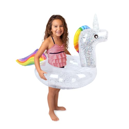 Verceco Unicorn Pool Float With Glitter, 90Cm Sparly Unicorn Swimming Ring Inflatable Pool Raft Pool Floaties Toys Lounge Inflatable Unicorn Tube For Kids And Adult Pool Party Summer Beach Toys #TOP10