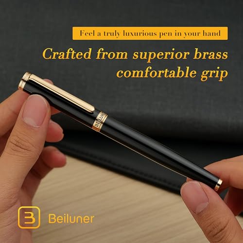 Image of BEILUNER Black Fountain Pen,Stunning Luxury Pens with 24K Gold Accents, Gorgeous 24K Gilded Nib(Extra Fine), Fancy Pen Gift for Men&Women -Ink Converter-Elegant, Reliable,Christmas Presents, Nice Pen