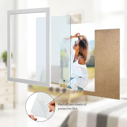 Image of VCK 13x19 Picture Frames 3 Pack, White Wood Poster Frame, Wall Display | Easy Hanging, 1.1in Wide Border, Clear Plexiglass, Horizontal & Vertical for Drawing, Artwork, Landscape, Office & Home Decor