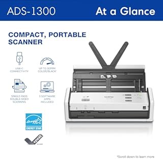 Brother ADS-1300 Compact Desktop Scanner | Scan Speeds of Up to 30ppm | Single Pass Double-Sided Scanning