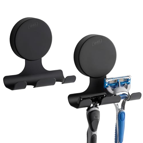 TAILI Rasierer Halterung Dusche mit Saugnapf 2 Stück Rasierhalter Dusche aus Metall Wasserdicht Saugnapf Haken Wiederverwendbar für Rasierapparat, Handtücher, Bademäntel - Runden, Schwarz