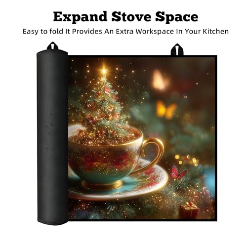 Image of Christmas Multi-Design Stove Cover for Glass /Electric Stoves - 3-in-1 Heat-Resistant Protector Mat, Non-Slip Drying Rack 28 inchx20 inch