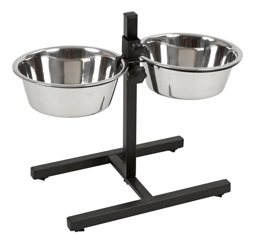 Kerbl Pet Barra per l'alimentazione, Ciotola per cani, Nero, 54x27x43 cm, 2x2800 ml, Telaio in acciaio, Cani, 2 ciotole in acciaio inox, Altezza regolabile in continuo, Ciotola rialzata