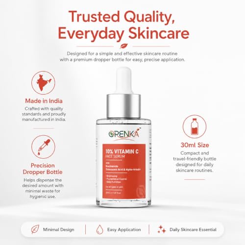 Image of 10% Vitamin C Face Serum with Niacinamide, Tranexamic Acid & Alpha-Arbutin for Brightening, Pigmentation & Even Skin Tone | Lightweight Daily Serum for All Skin Types - 30ml