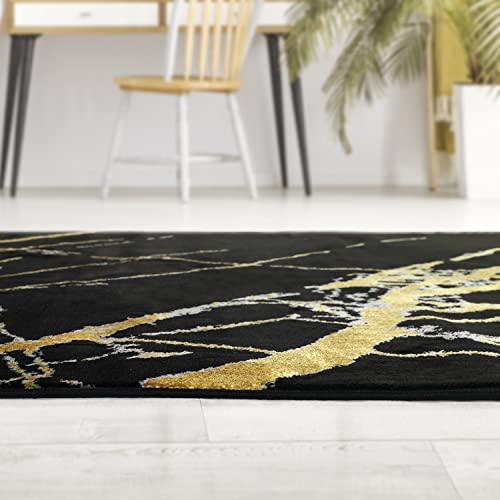 Antep Rugs Babil Gold 8X10 Marble Abstract Modern Indoor Area Rug (Black, 7'10" X 10') #TOP4