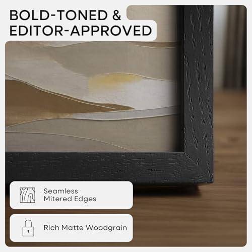Image of Homeforia 8x12 Black Picture Frame, High End Oak 8 x 12 Wood Frames with Mat 6 by 8 Print, 8by12 Wooden Frame Matted to 6x8 inch Photo, 12x8 Wall or Tabletop Frames, Tempered Glass, Wall Kit, Set of 1