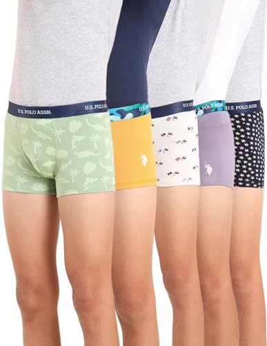 Image of U.S. Polo ASSN. Boy's EKT07 Mid Rise Cotton Spandex Underwear Trunks - Pack of 5