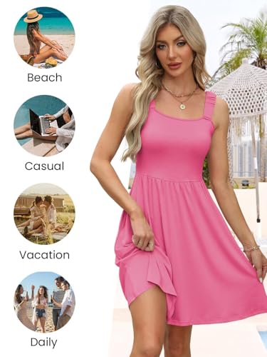 Image of QACOHU Summer Dresses for Women 2026 Sleeveless Square Neck Sundress with Pockets Casual Tank Beach Floral Boho Maxi Dress