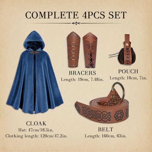 Image of Renaissance Hooded Cloak Set for Men Women Medieval Costume for Halloween