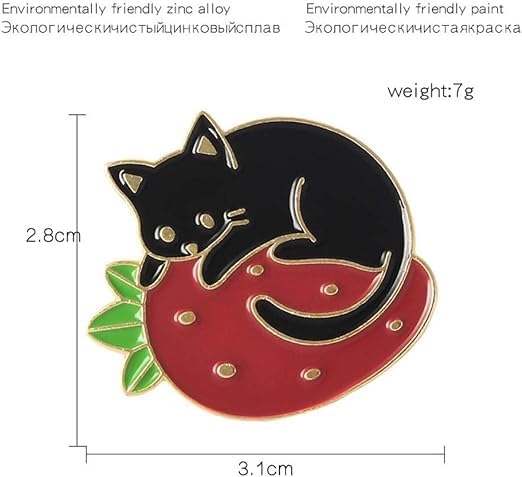 Image of 1 Pc Lovely Enamel Brooch Pins, Cartoon Cat Strawberry Pins, Badges Lapel Pin for Women Girl Backpacks Clothing Bags Jackets Jewelry