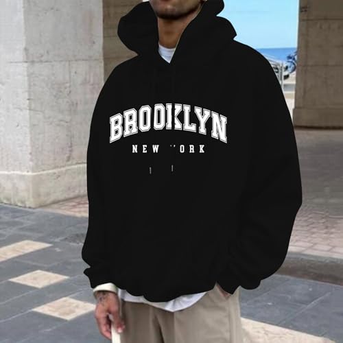 Graphic Hoodies for Men Letter Print Oversized Sweatshirts Long Sleeve Drawstring Pullover Tops with Pockets Unisex2
