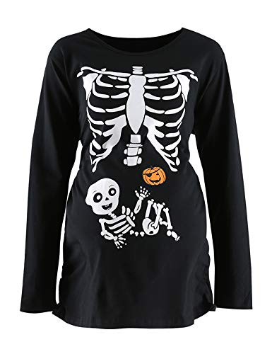 Image of Women's Maternity Funny Xray Halloween Skeleton Costume Pregnancy Cute Long Sleeve Pregnant T Shirts