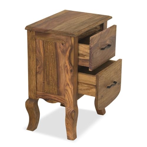 Image of Sheesham Wood Side Tables for Bedroom with 2 Drawers | End Table for Living Room, Bedroom | Wooden Night Stand Side Table for Bedroom | Rustice Teak