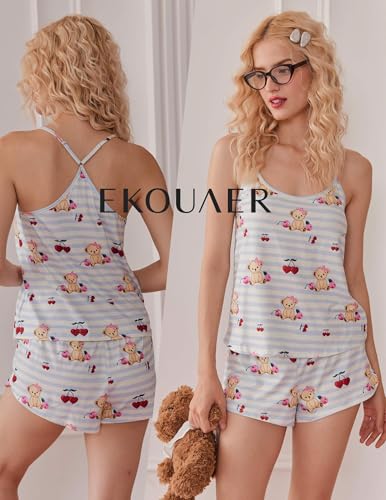 Image of Ekouaer Womens Cami Pajama Sets Soft Shorts Lingerie Set Camisole 2 Piece Cami Shorts Pj Nightwear