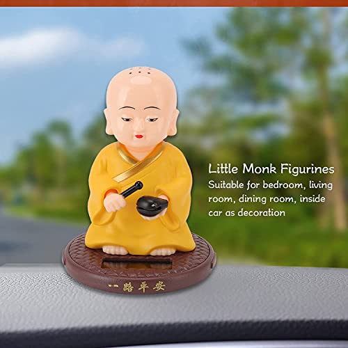Image of AUGEN Small Buddhist Monk Solar Ornaments, Automatic Nodding Lucky Meaning Light Energy Sensing Eco Friendly Solar Buddhist Monk Statue Decoration for Home Car Dashboard (Pack of 1)(C, Yellow)