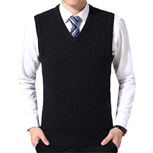 Pull sans manches homme tricot ajusté noir style coréen casual