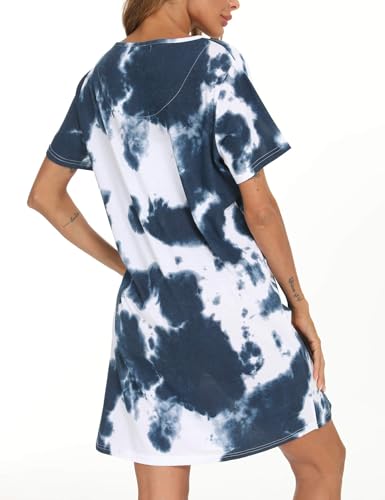 Image of ENJOYNIGHT Womens Short Sleeve Nightgown Tie Dye Nightshirt Nursing Sleepshirts Breastfeeding Sleep Dress
