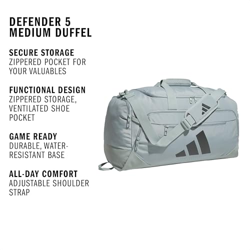 Image of adidas Defender 5 Duffel Bag for Sports, Gym and Travel, Wonder Sage Green /Grey Six, OSFA