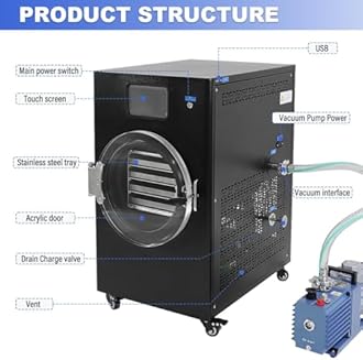 HNZXIB Benchtop Freeze Dryer, 4 Trays Freeze Drying Machine, Food Freeze Dryer for Fruits & Meat, Pet Food, with Rotary Vane Vacuum Pump for Home Hobbyist & Small Business