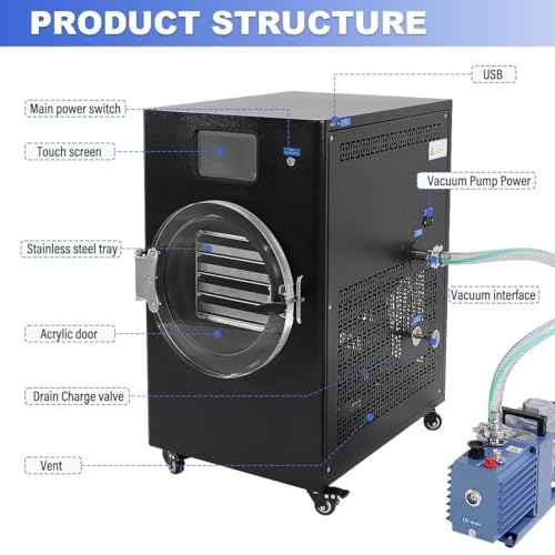 HNZXIB Benchtop Freeze Dryer, 4 Trays Freeze Drying Machine, Food Freeze Dryer for Fruits & Meat, Pet Food, with Rotary Vane Vacuum Pump for Home Hobbyist & Small Business