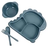 LAPYAPPE 用恐竜柄仕切りプレート ボウル 耐久性プラスチック製 割れにくい幼児用食器 かわいいデザイン 使いやすいスプーン フォ 再利用可能