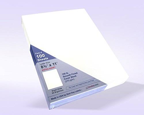 Heavy Digital Smooth White Cover Card Stock, 8-1/2 X 11 Letter Size 100 Lb, 270 Gsm (100 Pack) #TOP1