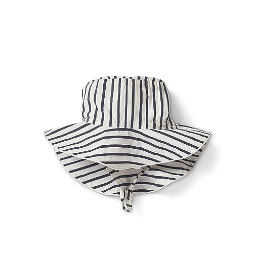 Pehr Baby Bucket Hat Stripes Away Ink Blue (Boys) | Organic Cotton Sun Hat with Strap | Soft Poplin Fabric | Broad Brim | Ethically Made | Machine Washable | 6-12 Months