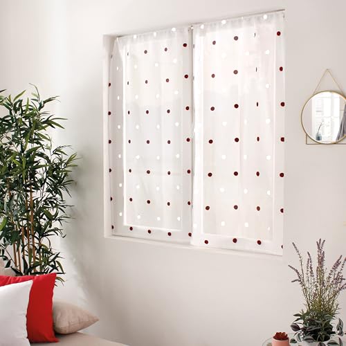 Enjoy Home – Paire de Vitrage Smarties – Motif Brodé - Passe Tringle- 100% Polyester – 60x120cm - Coloris Bordeaux/Blanc