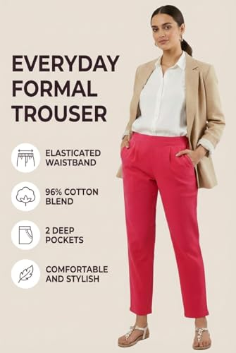 Image of DIGITAL SHOPEE Women Regular Fit Elastic Waist Full Length Cotton Formal Trouser for Casual Wear, Office Wear