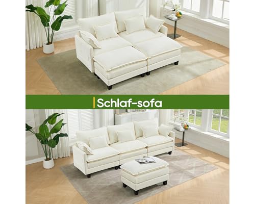 SITURAY Doppellagige Ecksofa Modulares Sofa, Wohnlandschaft L-Form Cloud Couch mit Ottomane, Chenillestoff Eckcouch Corner Sofa mit Schlaffunktion für Wohnzimmer Schlafzimmer (Beige, 2 Sitzer) – Bild 7