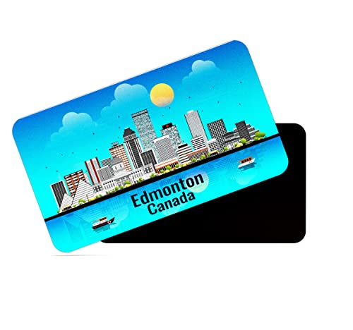 Image of dhcrafts Rectangular Rubber Fridge Magnet /Magnetic Card Blue Canada Edmonton Design Pack of 1 (8.6cm x 5.4cm)
