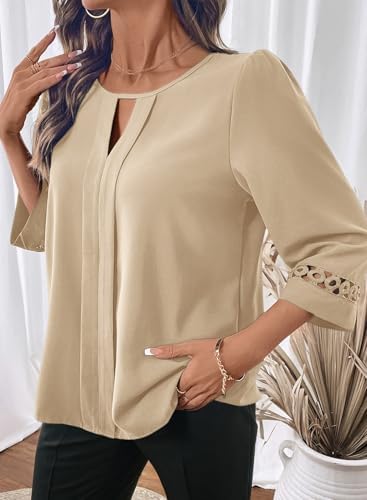 Dokotoo Womens 3/4 Sleeve Tops Dressy Blouses Crewneck Business Casual Office Shirts Clothes