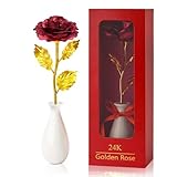 ADAZ Rosa Eterna 24K, Navidad Regalo Originales para Mama Mujer Madre Novia Abuela Regalo Día de la Madre Original San Valentin Mujer Cumpleaños Aniversario, Artificial Flores (Rojo)