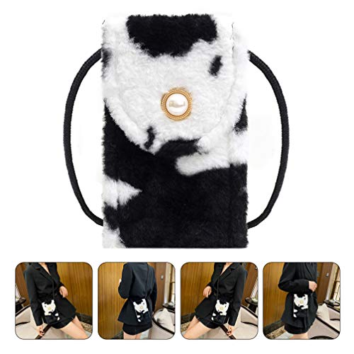 KESYOO Bolsa de Ombro de Pelúcia Com Padrão de Vaca Bolsa de Telefone para Viagem Ao Ar Livre Crossb