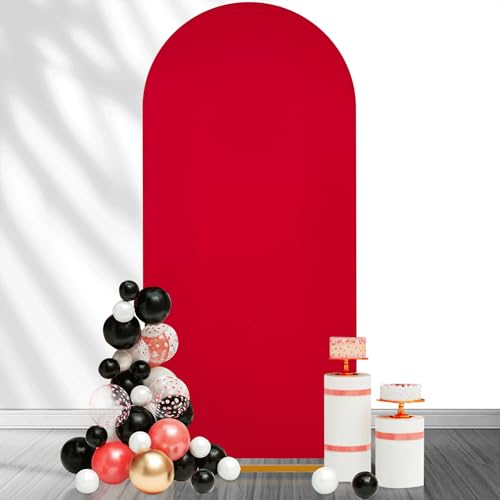 Image of SoarDream Red Arch Backdrop Cover 6.6FT Spandex Fitted Red Wedding Arch Covers Round Top Chiara Arches Backdrop Cover Fabric for Birthday Balloon Wedding Party Decoration