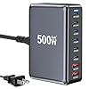 500W USB C Fast Charger Block, 8 Port USB Charging Station, GaN Ⅲ Pro Double 100W PD PPS Port Fast Charging Station for Multiple Devices,Laptop Wall Charger Compatible with MacBook/iPhone 16/iPad etc