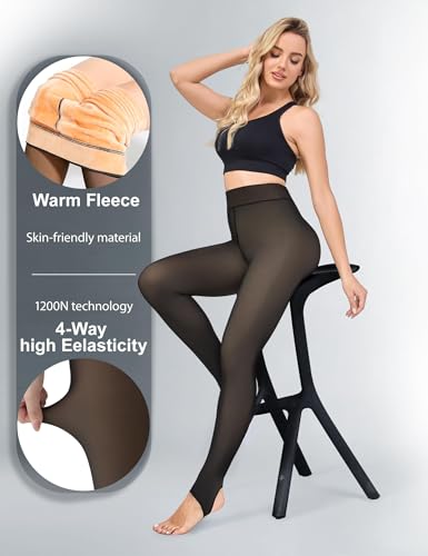 Image of KBVOT Fleece Lined Tights Women Sheer Warm Pantyhose Leggings Fake Translucent Thermal Winter Thick Tights for Dresses