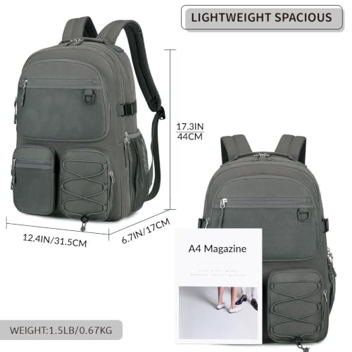 Image of Lohol Multi-Pocket Backpack for School College Travel, Heavy Duty Big Bookbag with 15.6 inch Laptop Compartment, Dark Grey