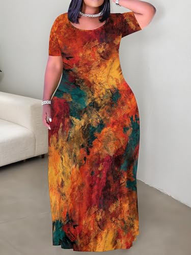 Image of SUZONANA Plus Size Dresses for Women Summer Casual Maxi Dress Short Sleeve Loose Vacation Dress