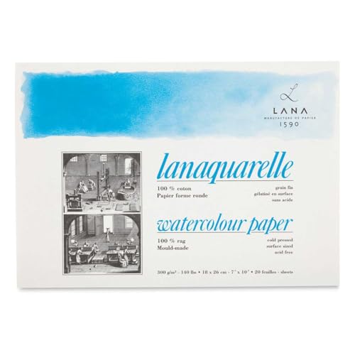 Lanaquarelle, 100% Baumwolle, Aquarellblock, 300 g/m², matte Oberfläche, 20 Blatt, 18x26cm