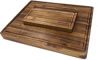 A&M Natural Living Wooden Chopping Boards Set of 2, Large Chopping Board 40.5cm x 30.5cm x 3.8cm, Small Cutting Board 25cm x 15cm x 2.5cm, Acacia Wood Chopping Board Set