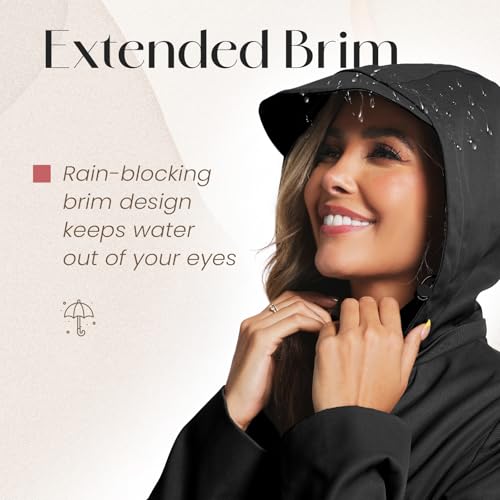 Womens Trench Coat Waterproof Rain Jacket Rain-blocking Brim Detachable Hood Raincoat with Belt Outdoor Travel4