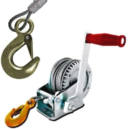 FAST WORLD SHOPPING ® Paranco Manuale Montacarichi Verricello 270 Kg 600 Lb Gancio Argano Fune Acciaio Cavo Traino Corda Tirante