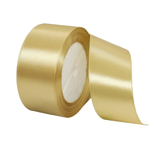 LannuMet 1-1/2インチ ソリッドサテンリボン ポリエステル生地リボン ギフトラッピング パーティー デコレーション 結婚式の招待状 DIY ハンドメイド ブライダルブーケ クリスマスギフト、ダークゴールド、25ヤード