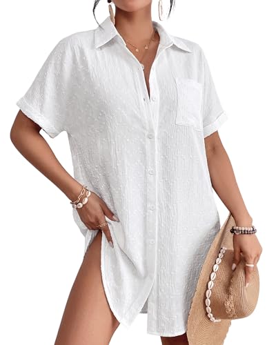 Image of Bsubseach Women Swimsuit Coverup Shirt Dress Button Down Bathing Suit Cover Up Beach Vacation Outfits