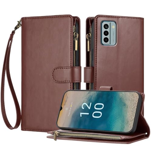Étui Nokia G22 marron en cuir premium avec fermeture éclair élégante