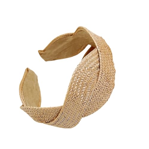 Wayfadacc Fascia per capelli intrecciata a tesa larga in paglia morbida e confortevole, elegante tinta unita, per uso quotidiano, feste e vacanze